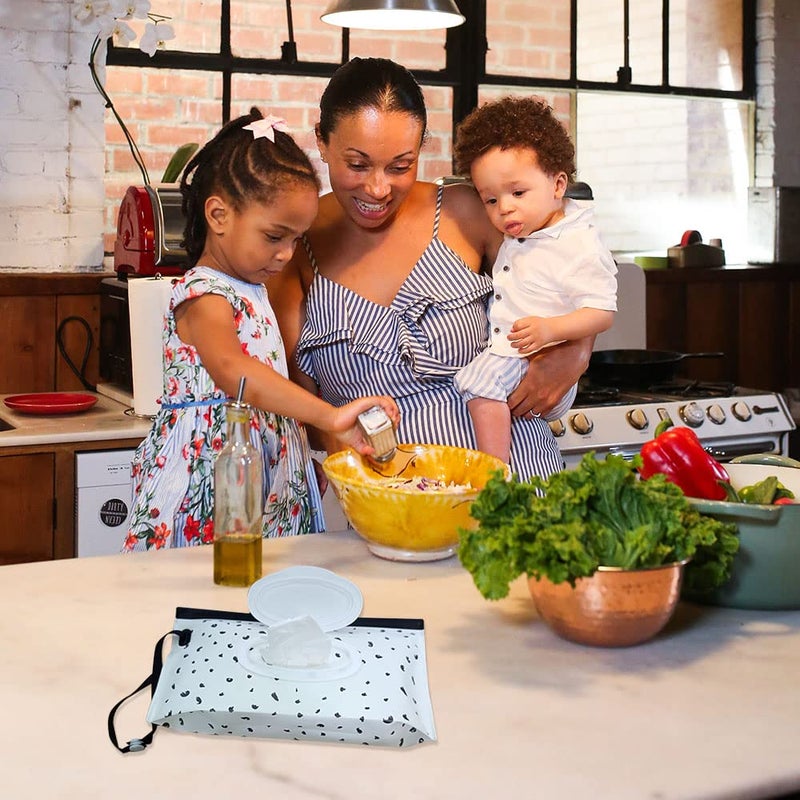 FKEYTO Baby Wipe Dispenser,Portable Refillable Wipe Holder Wipe Dispenser Bag Reusable Travel Wet Wipe Pouch (Black & White) - Image 4